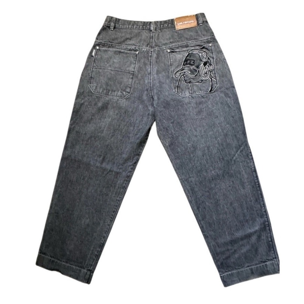 VTG Y2K School Of Hard Knocks Baggy Jeans Embroidered Skater Mens Size 36 Black